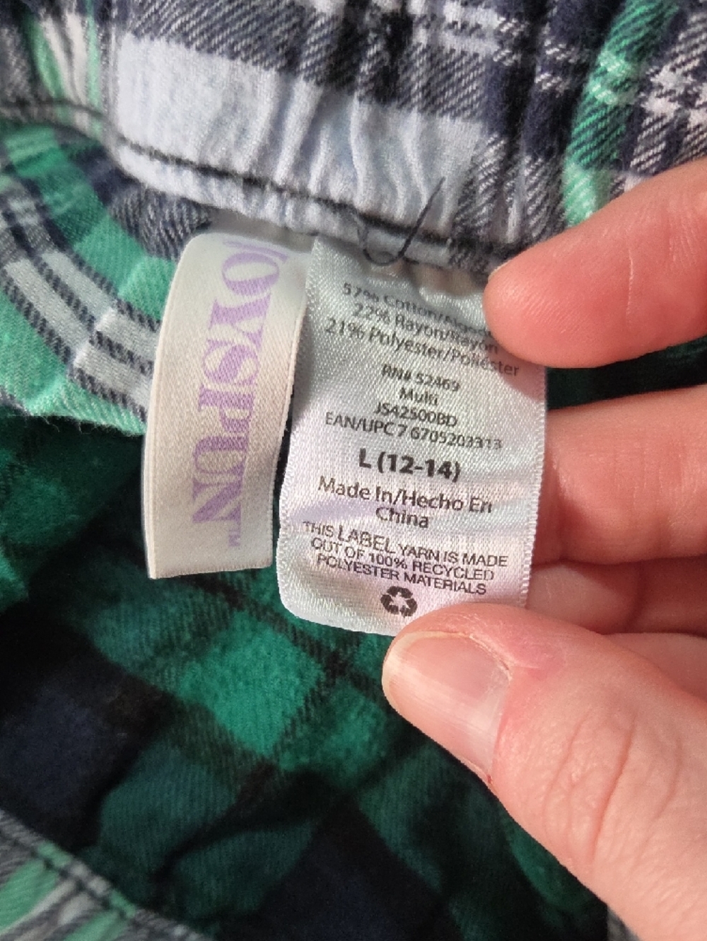 Cozy Plaid Split-Panel Pajama Pants - Green & Light Blue - Picture 2 of 2